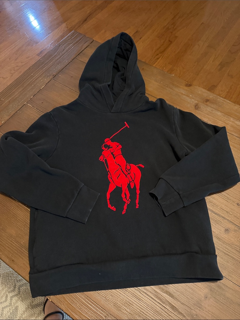 Ralph Lauren Black Hoodie with Large Red Polo Player